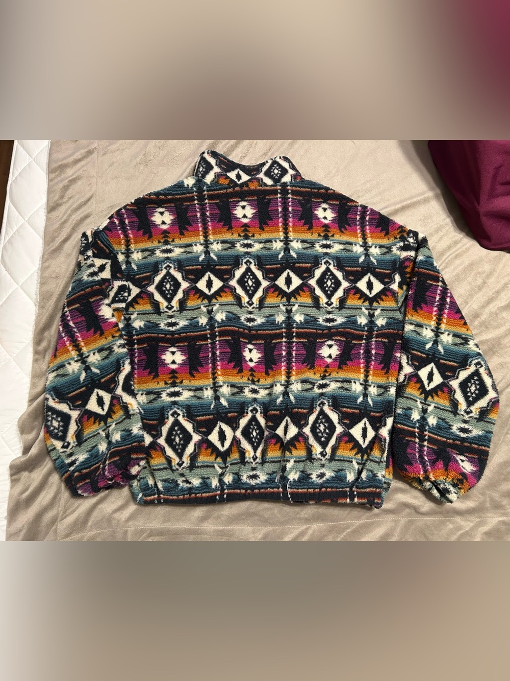 Colorful Aztec Print Zip-Up Fleece Jacket - Multicolor - Picture 6 of 7